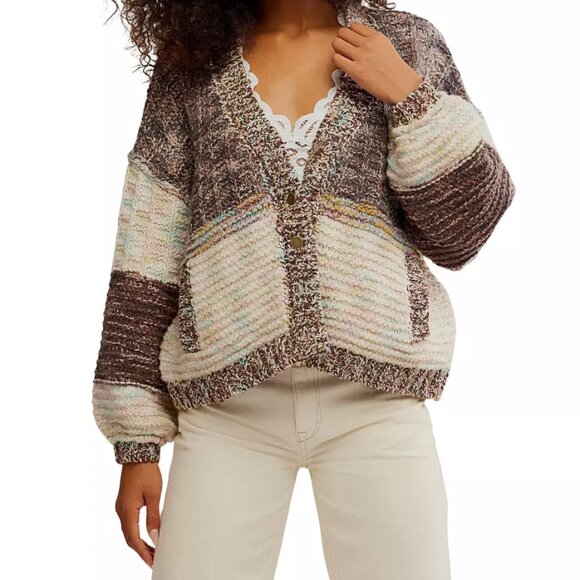 NWT Free People Multicolour Brown/White Confetti Cardigan - Picture 2 of 3